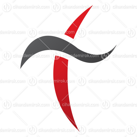 Red and Black Curvy Sword Shaped Letter T Icon