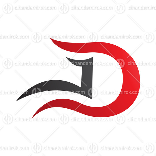Red and Black Letter D Icon with Wavy Curves