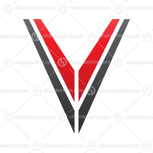 Red and Black Striped Shaped Letter V Icon