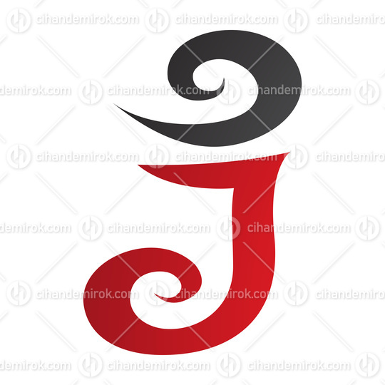 Red and Black Swirl Shaped Letter J Icon