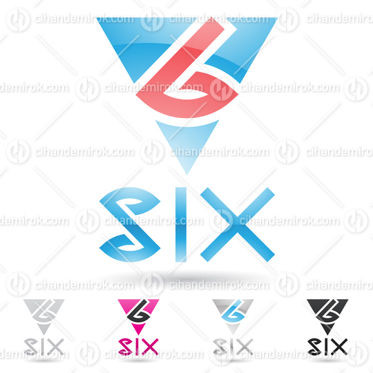 Red and Blue Abstract Logo Icon of Number 6 Over a Triangle Shape