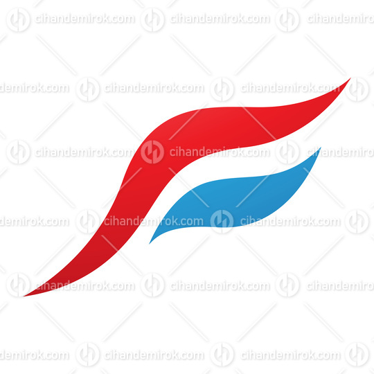 Red and Blue Flying Bird Shaped Letter F Icon