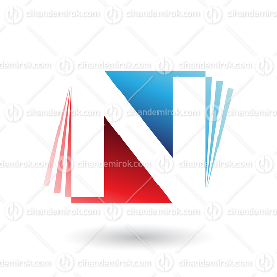 Red and Blue Letter N with Vertical Stripes Vector Illustration