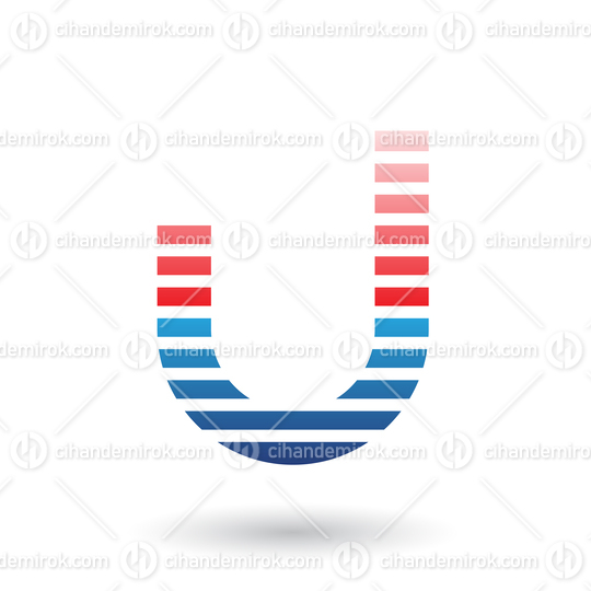 Red and Blue Letter U Icon with Horizontal Thin Stripes