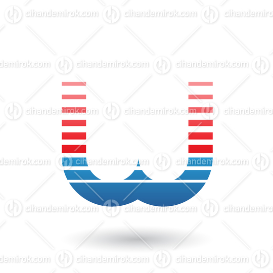 Red and Blue Letter W Icon with Horizontal Stripes Vector Illustration