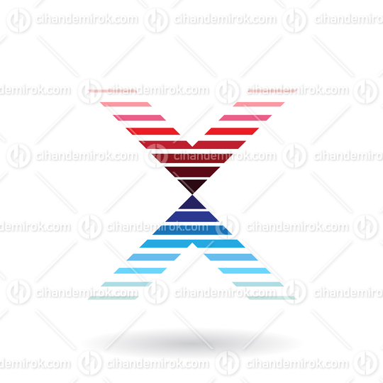 Red and Blue Striped Icon for Letter X Vector Illustration