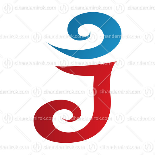 Red and Blue Swirl Shaped Letter J Icon