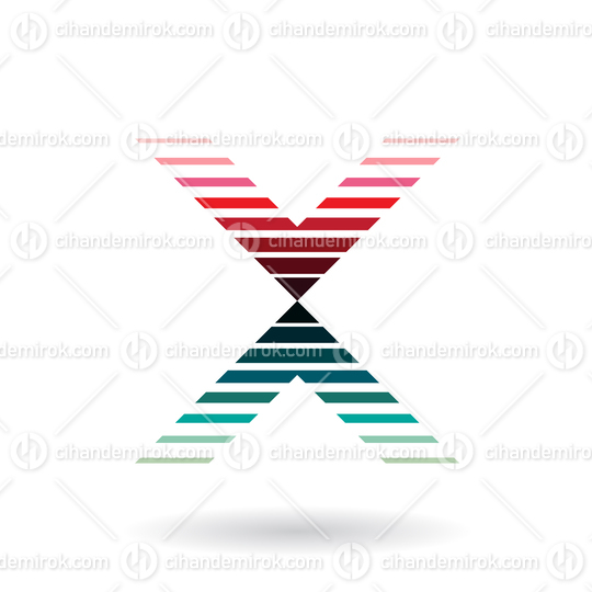 Red and Green Striped Icon for Letter X Vector Illustration