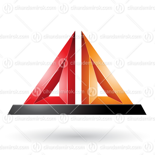 Red and Orange 3d Pyramidical Embossed Shape Vector Illustration
