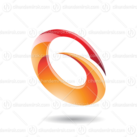 Red and Orange Glossy Abstract Spiky Round Icon for Letter G Q or O