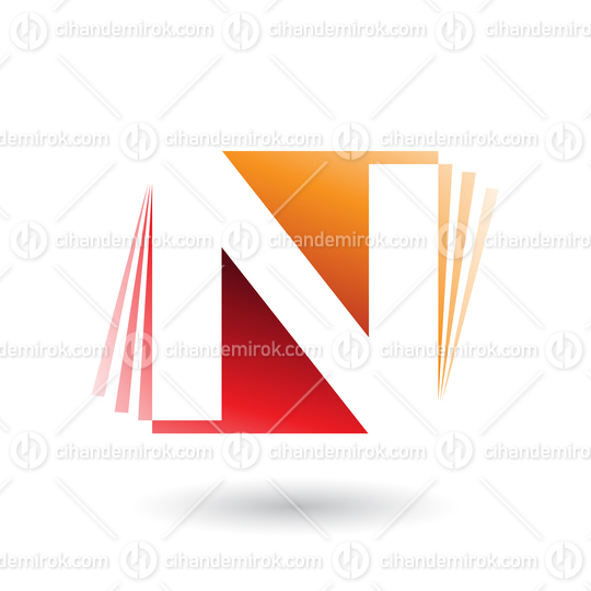 Red and Orange Letter N with Vertical Stripes Vector Illustration