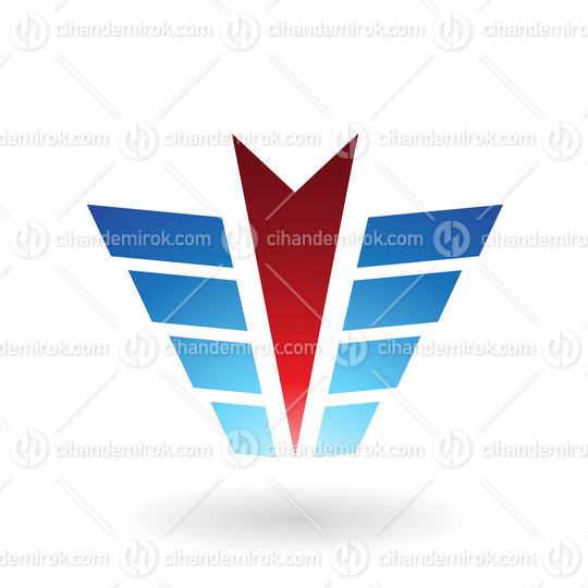 Red Down Facing Arrow Shape with Blue Rectangular Wings