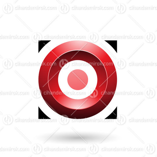 Red Glossy Circle in a Square Vector Illustration