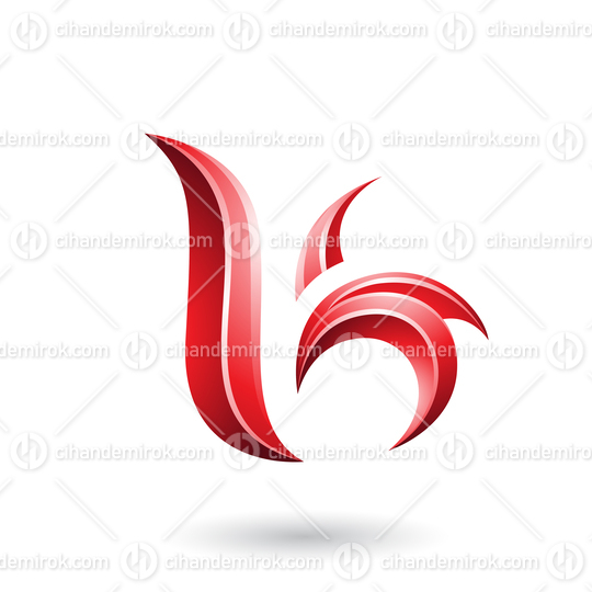 Red Glossy Leaf Shaped Letter B or K Vector Illustration