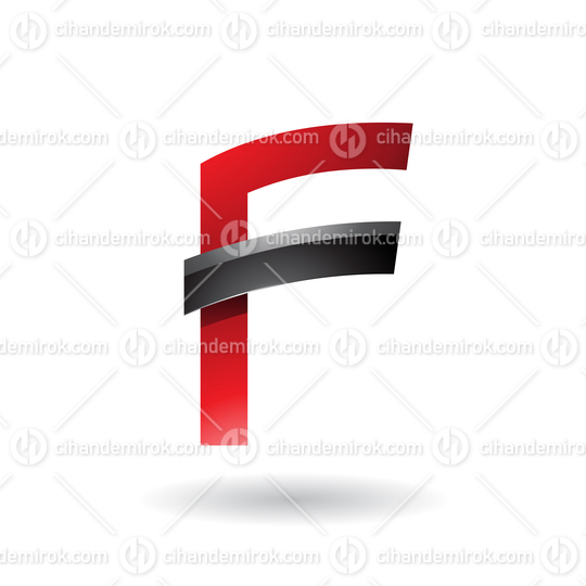 Red Letter F with Black Glossy Stick Vector Illustration