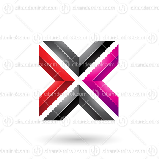 Red Magenta and Black Square Shaped Letter X Vector Illustration
