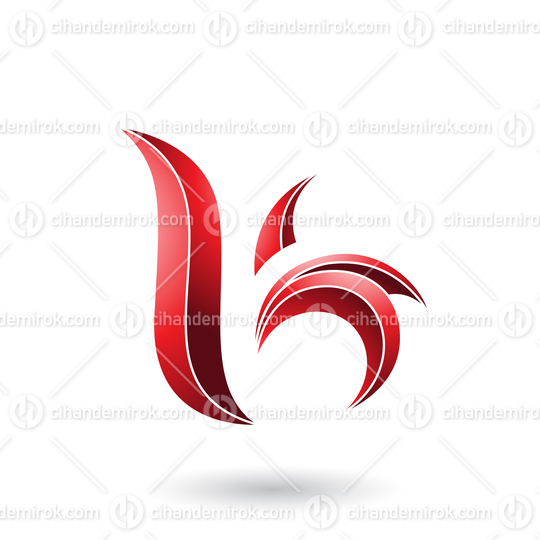 Red Striped Leaf Shaped Letter B or K Vector Illustration