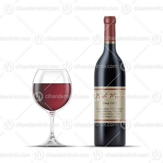 Red Wine Glass and Wine Bottle