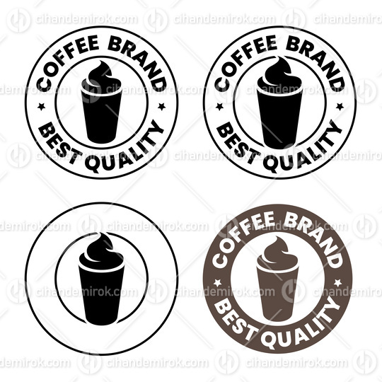 Round Iced Coffee Icon with Text - Set 3