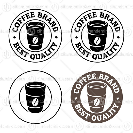 Round Paper Coffee Cup Icon with Text - Set 1