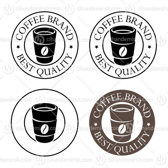 Round Paper Coffee Cup Icon with Text - Set 2