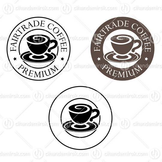 Round Swirly Coffee Cup Icon with Text - Set 3