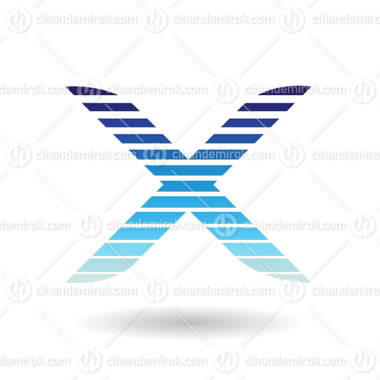 Rounded Striped Blue Icon for Letter X Vector Illustration