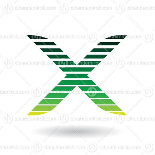 Rounded Striped Green Icon for Letter X Vector Illustration