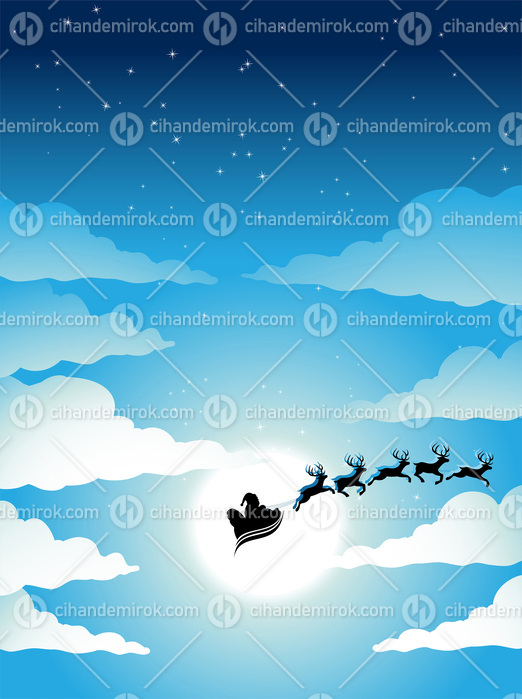 Santa and Cloudy Blue Night Sky with a Bright Moon