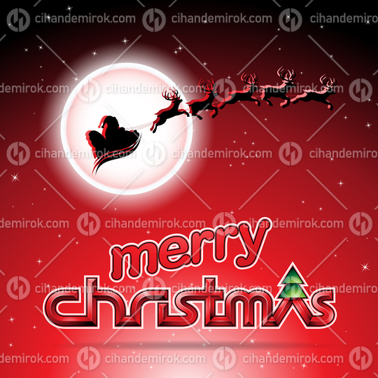 Santa and Reindeers Over a Red Background Vector Illustration