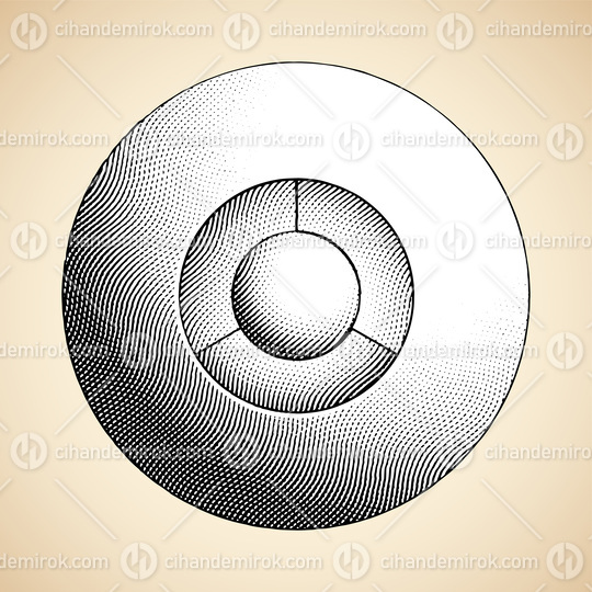 Scratchboard Engraved Abstract Round Shape with White Fill