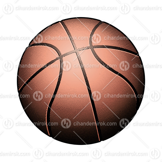 Scratchboard Engraved Basketball with Brown Fill
