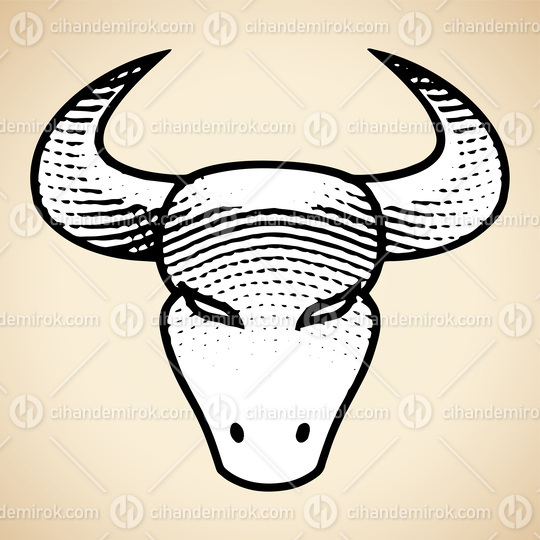 Scratchboard Engraved Bull Front View with White Fill