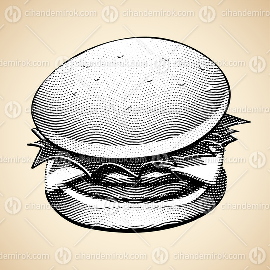 Scratchboard Engraved Burger with White Fill