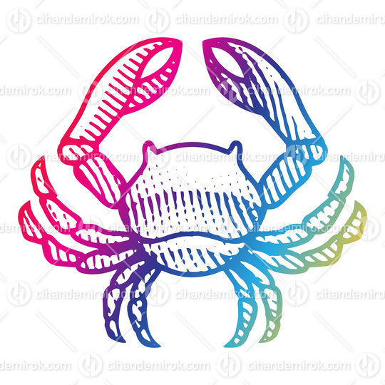 Scratchboard Engraved Crab in Rainbow Colors
