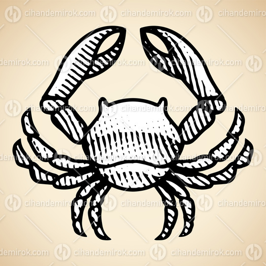 Scratchboard Engraved Crab with White Fill