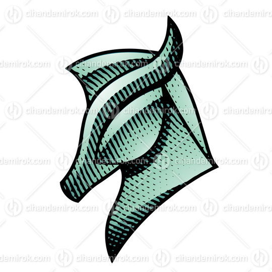 Scratchboard Engraved Horse Profile with Green Fill