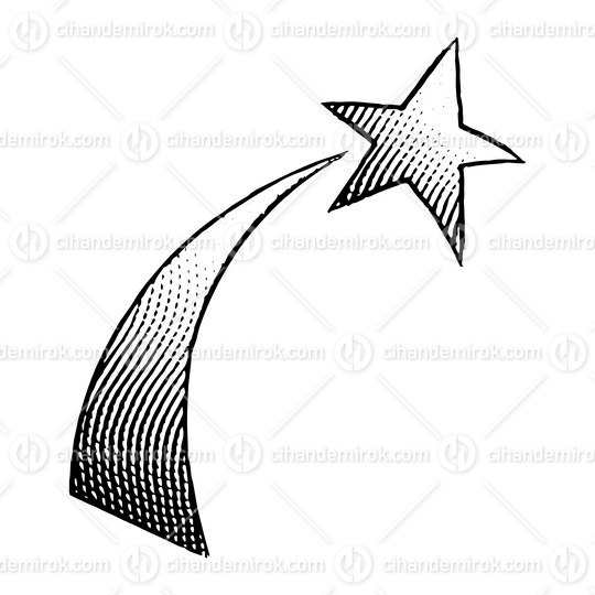 Scratchboard Engraved Icon of a Shooting Star