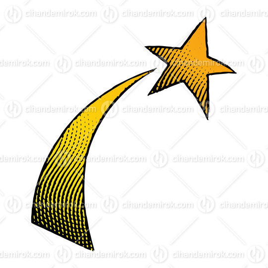 Scratchboard Engraved Icon of a Shooting Star with Yellow Fill 