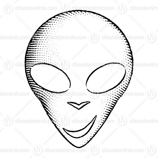 Scratchboard Engraved Icon of Alien Face