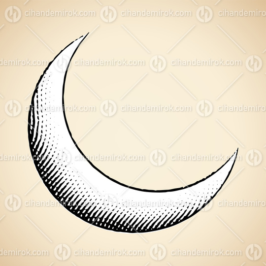 Scratchboard Engraved Icon of Moon with White Fill