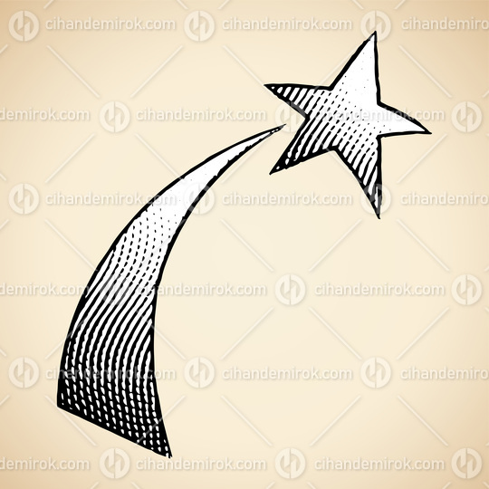 Scratchboard Engraved Icon of Shooting Star with White Fill
