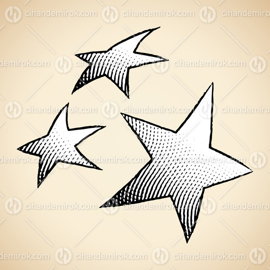 Scratchboard Engraved Icon of Stars with White Fill