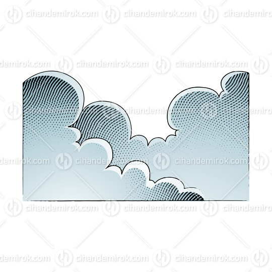 Scratchboard Engraved Illustration of Clouds with Blue Fill