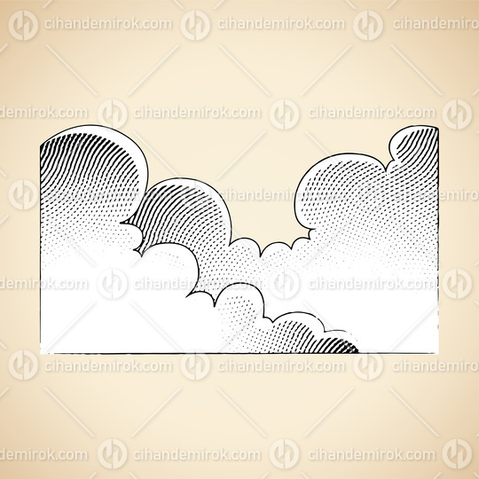 Scratchboard Engraved Illustration of Clouds with White Fill