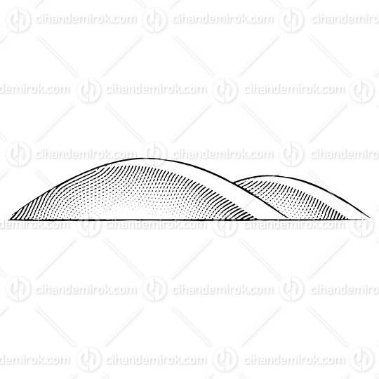 Scratchboard Engraved Illustration of Hills