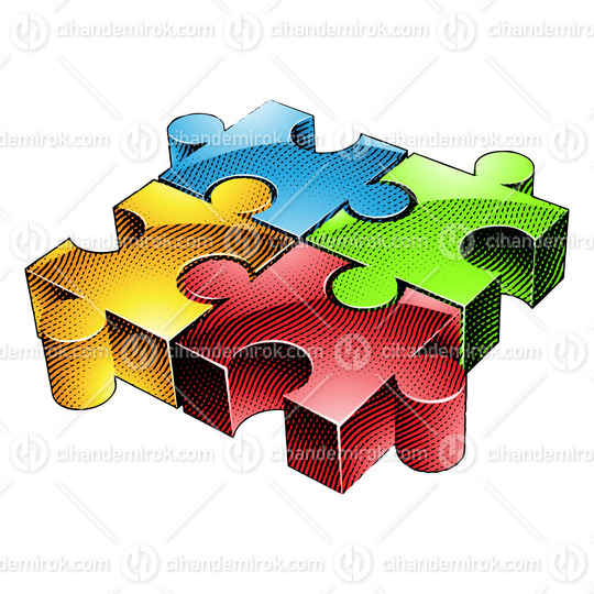 Scratchboard Engraved Jigsaw Puzzle with Colorful Fill