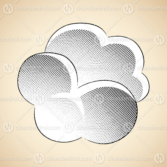 Scratchboard Engraved Puffy Cloud with White Fill