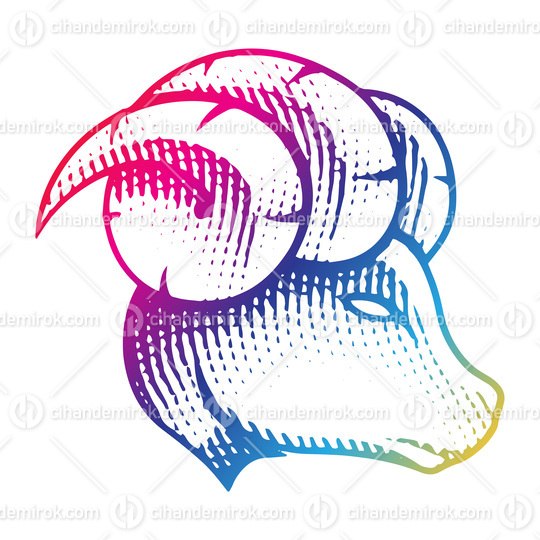 Scratchboard Engraved Ram Profile View in Rainbow Colors