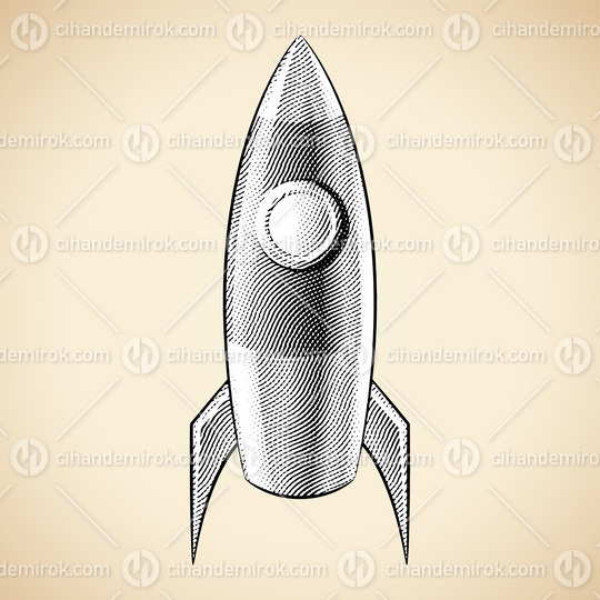 Scratchboard Engraved Rocket with White Fill